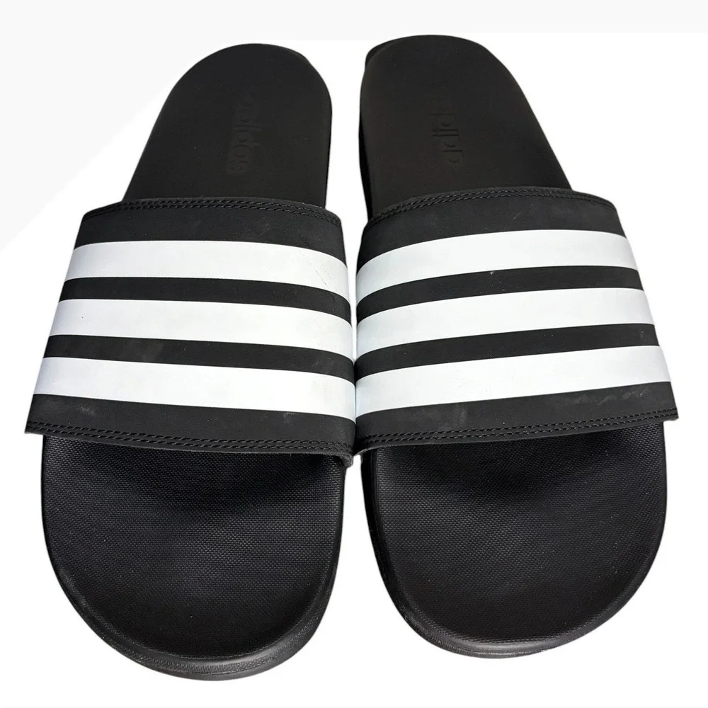 NWOB Adidas Black Adilette‎ Comfort Slides 3-Stripe Sandals Men's Size 12